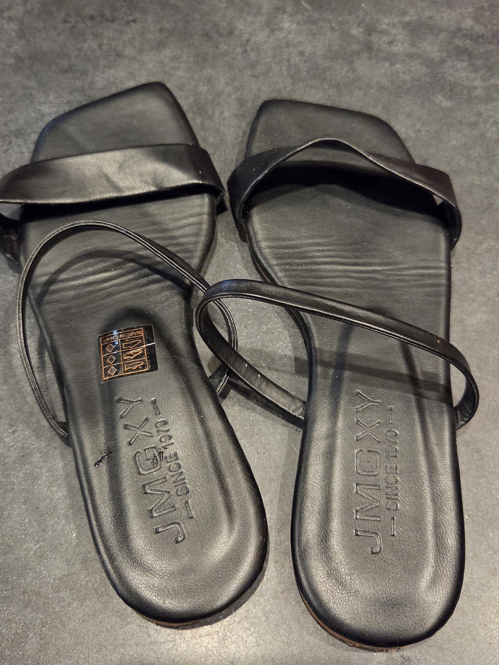 Black Strappy Square-Toe Slide Sandals